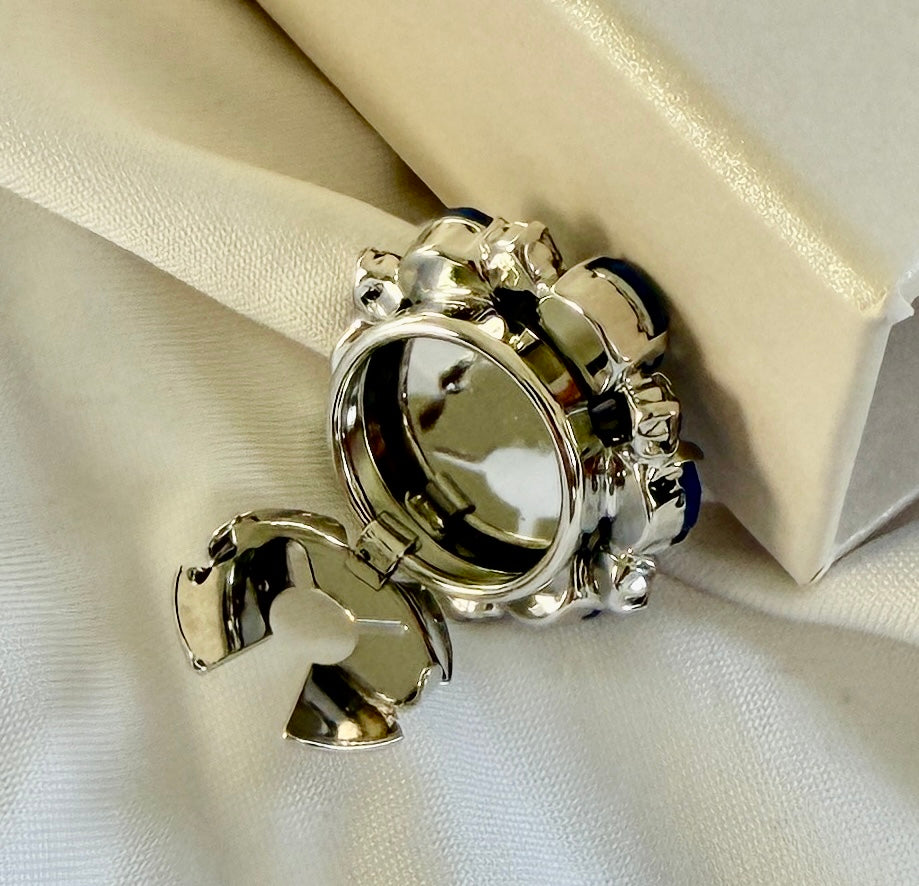 Light Blue & White Flower Button Charm Silver, singelpack