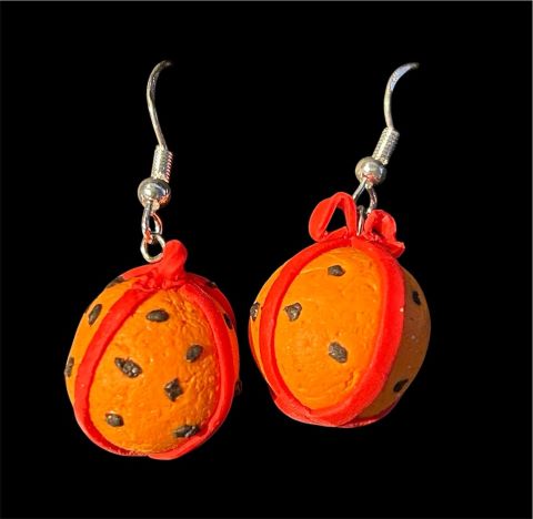 Örhänge rund apelsin med rött band och rosett