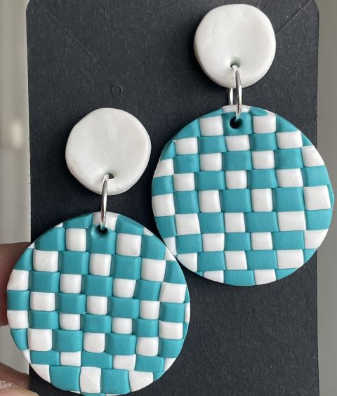 Stiftörhängen retro, turkos/vit