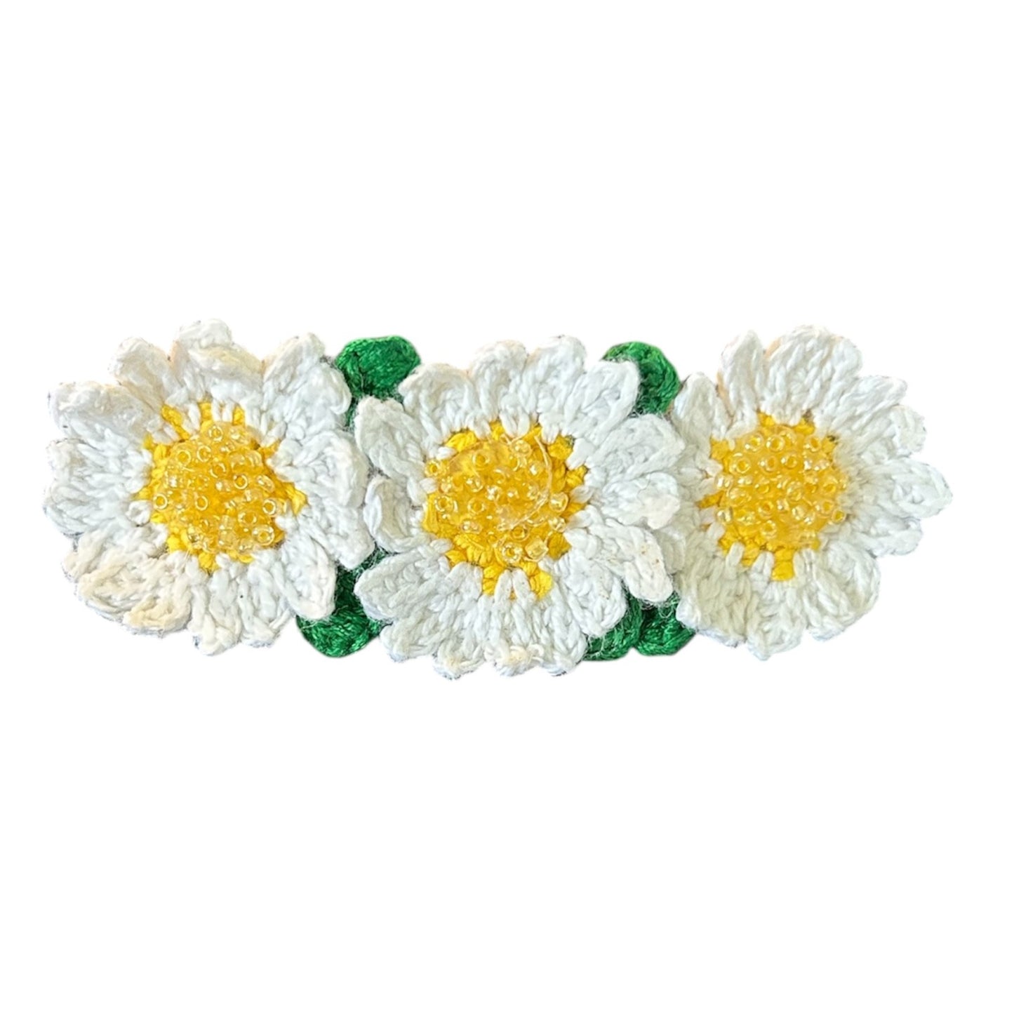 Hårspänne med virkade blommor och pärlor