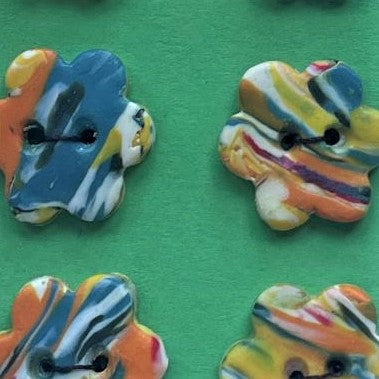 Handgjorda knappar blomma multicolor (orange/petrol)