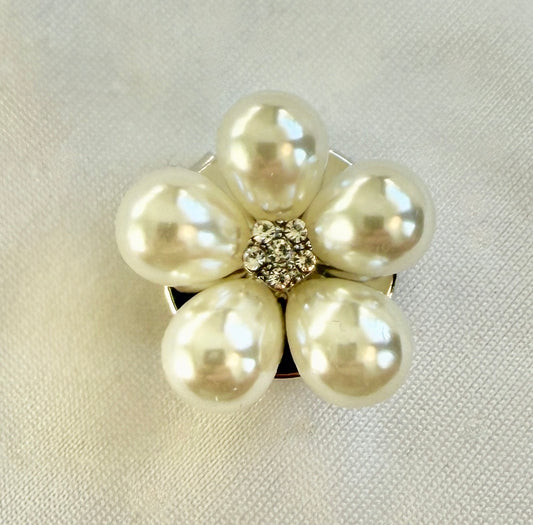 Pearl Flower Button Charm Silver, 2-pack