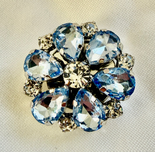 Light Blue & White Flower Button Charm Silver, 2-pack