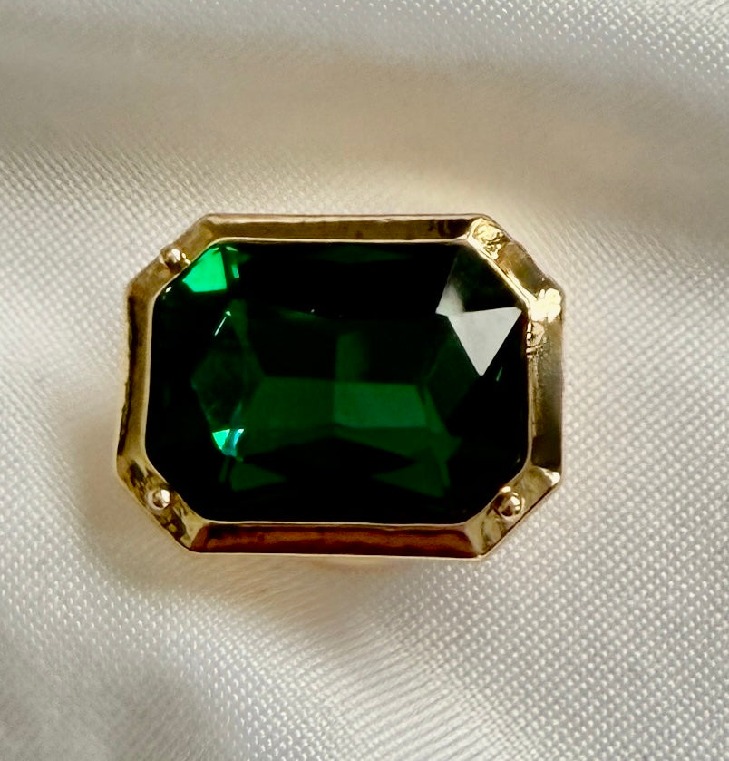 Emerald Green Crystal Rectangle Button Charm Gold, 2-pack