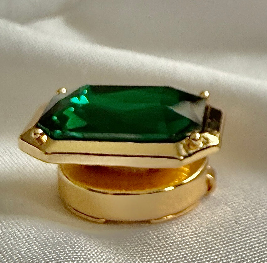 Emerald Green Crystal Rectangle Button Charm Gold, 2-pack