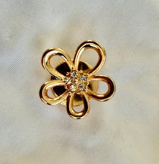 Open Gold Flower Crystal Button Charm Gold, singelpack