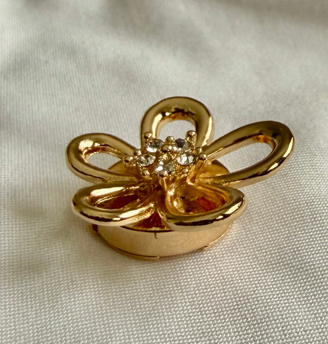 Open Gold Flower Crystal Button Charm Gold, 2-pack
