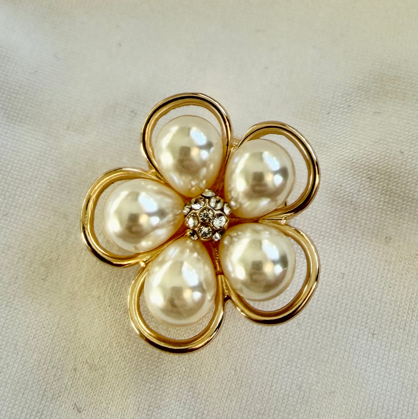 Gold Framed Pearl Flower Button Charm Gold, 2-pack
