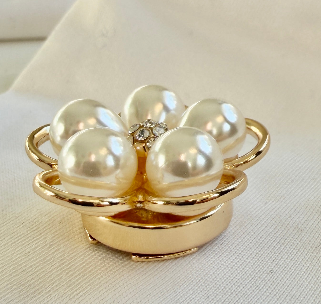 Gold Framed Pearl Flower Button Charm Gold, 2-pack