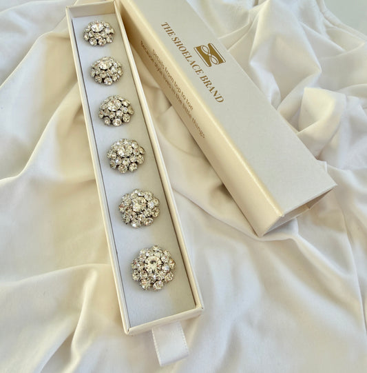 Crystal Flower Button Charm Silver, 6-pack inkl presentask