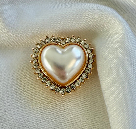 Pearl Heart Button Charm Gold, 2-pack