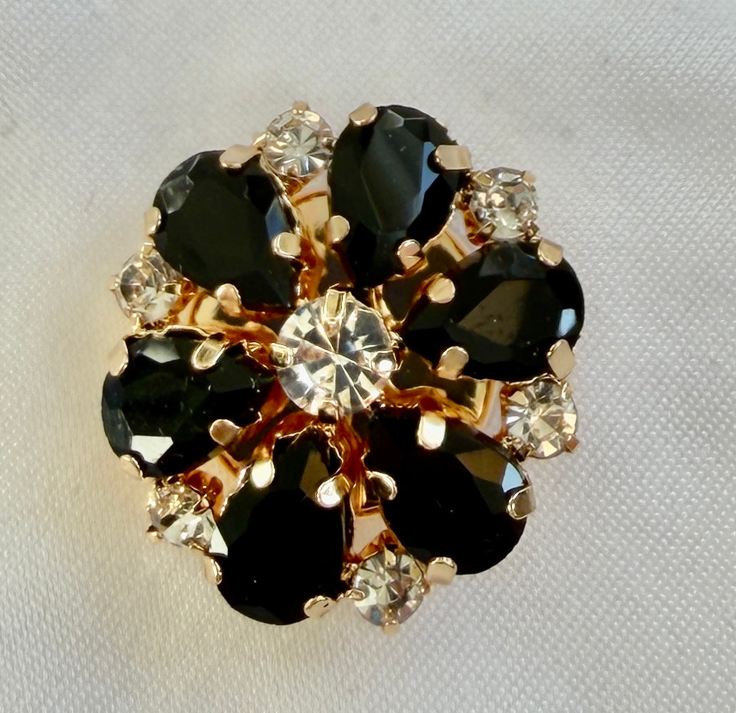 Black & White Flower Button Charm Gold, 2-pack