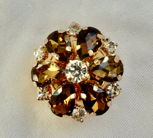Brown Crystal Flower Button Charm Gold, 2-pack