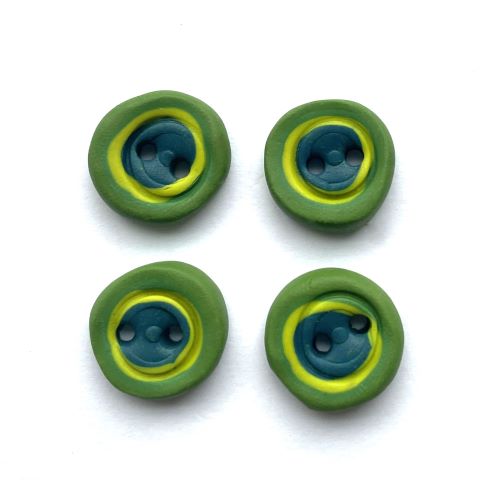 Handgjorda knappar grön/gul/blå
