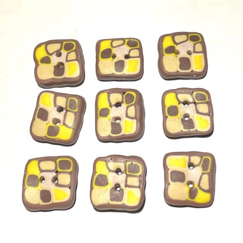 Handgjorda knappar fyrkantiga brun/gul/beige