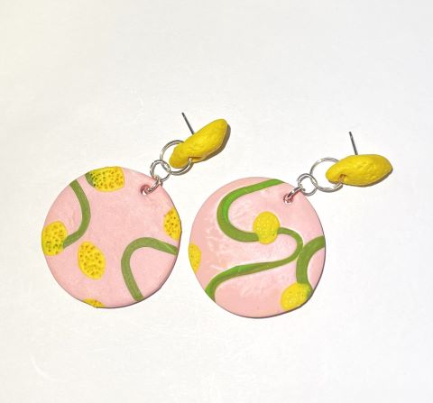 Stiftörhängen retro rosa med citroner och blad