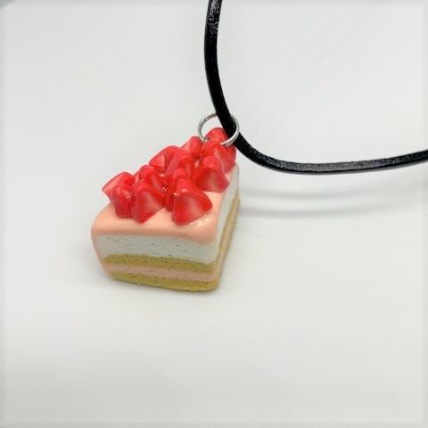 Halsband tårtbit med jordgubbar, svart läderband