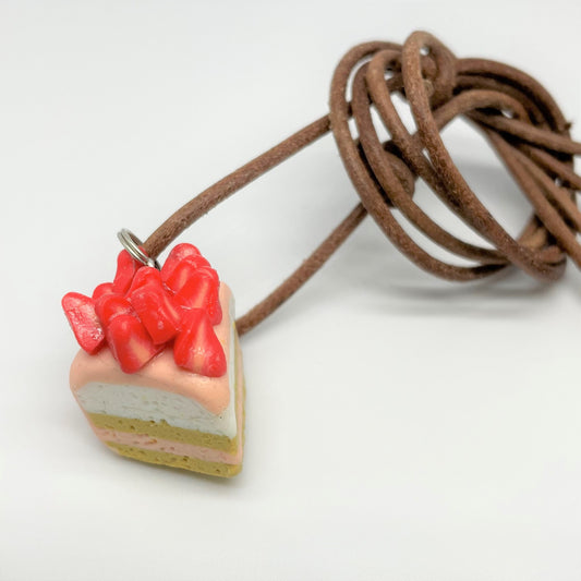 Halsband tårtbit med jordgubbar, brunt läderband